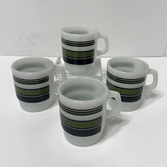 Vintage milk glass green stripe cup 4 count lot - Picture 1 of 16